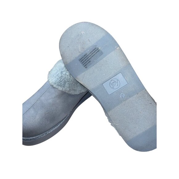 Womens Mist Blue Faux Fur-Lined Slip-On Slippers Joy Luxe 9W - Picture 5 of 5